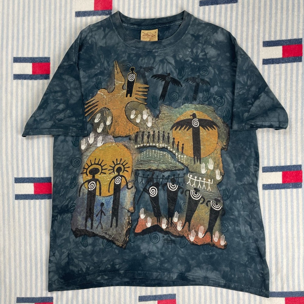 Vintage 1999 The Mountain Native American Design Tie Dye Ginny Hogan tee shirt